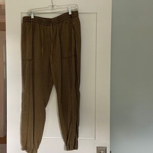 Anthropologie green with blue polka dot joggers size L
